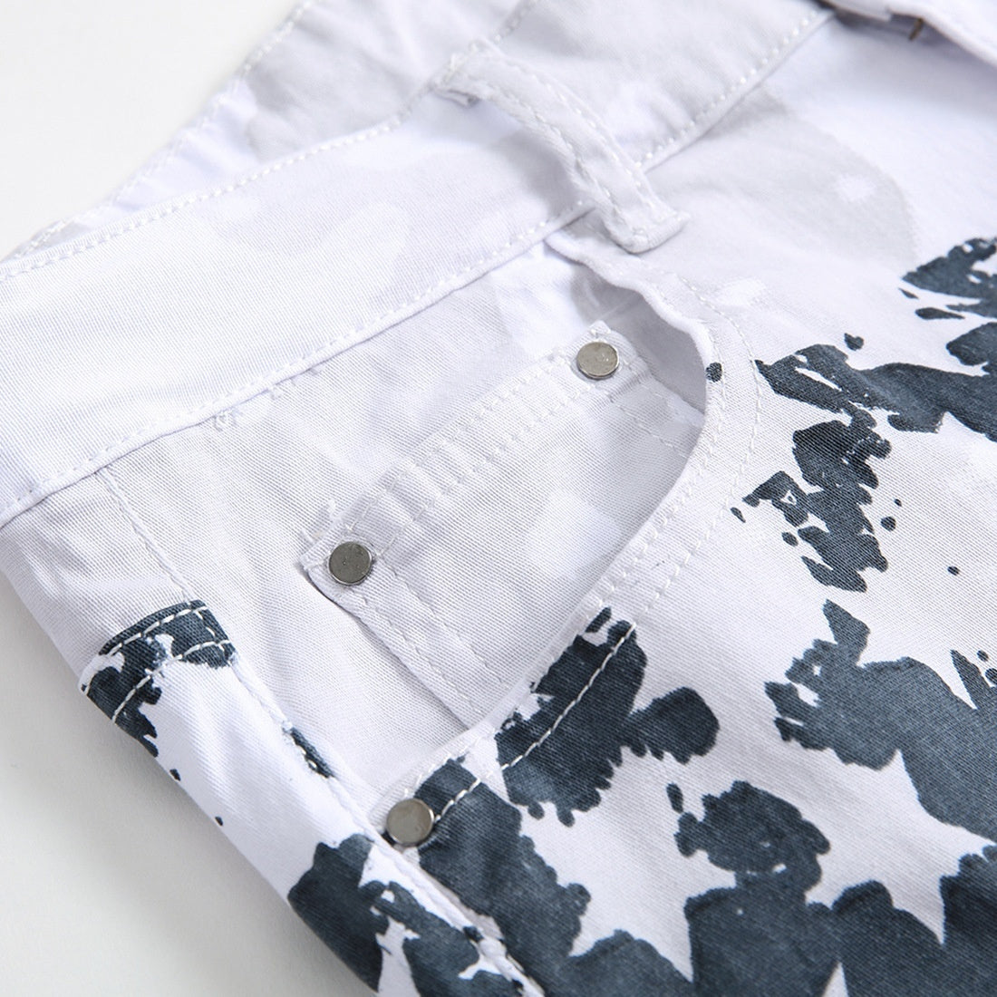 New Years Printed Jeans High Elastic Slim Fit Men Plus Size Pants