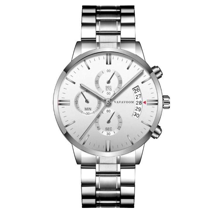 Men's Stainless Steel Watch with Business Leisure Calendar Quartz Watches Waterproof Black Refined Steel Watch