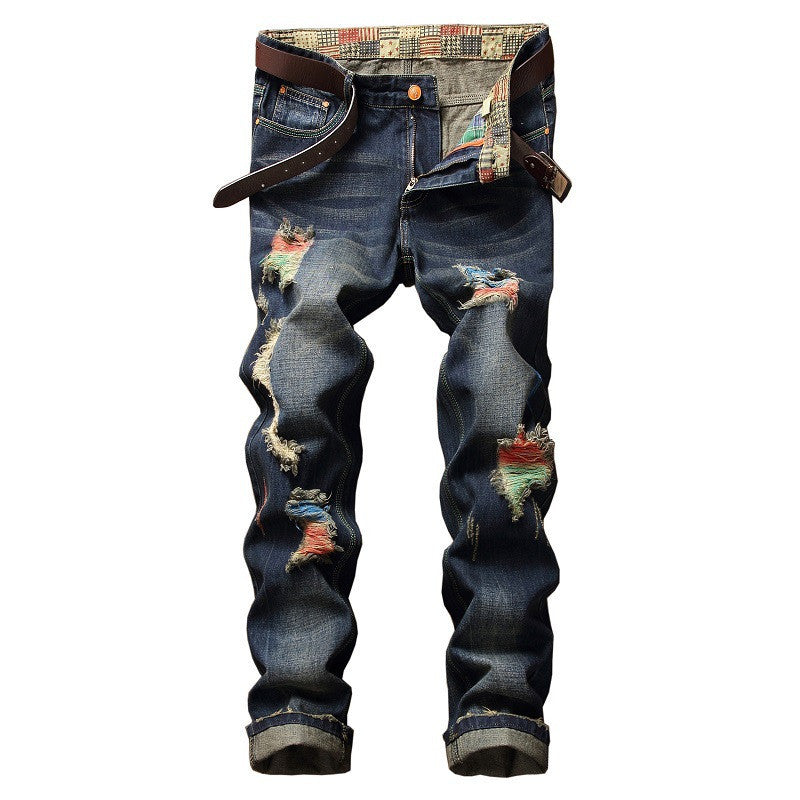 ' Personalized Brushed Jeans Men's Ripped Straight-leg Jeans