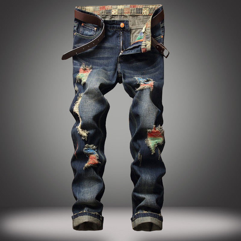 ' Personalized Brushed Jeans Men's Ripped Straight-leg Jeans