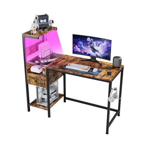 Computer Desk With Power Outlet Storage Shelves, Study Writing Table With USB Ports Charging Station, PC Desk Workstation For Home Office, Black
