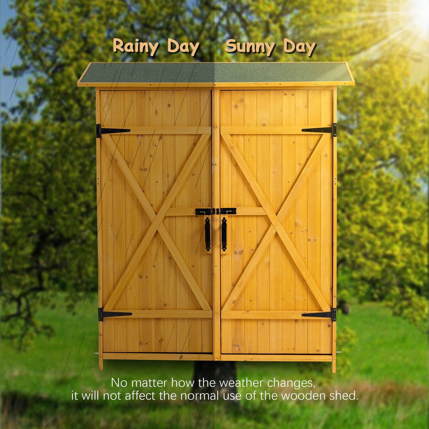 56L X 19.5W X 64H In Outdoor Storage Shed With Lockable Door,Wooden Tool Storage Shed With Detachable Shelves And Pitch Roof