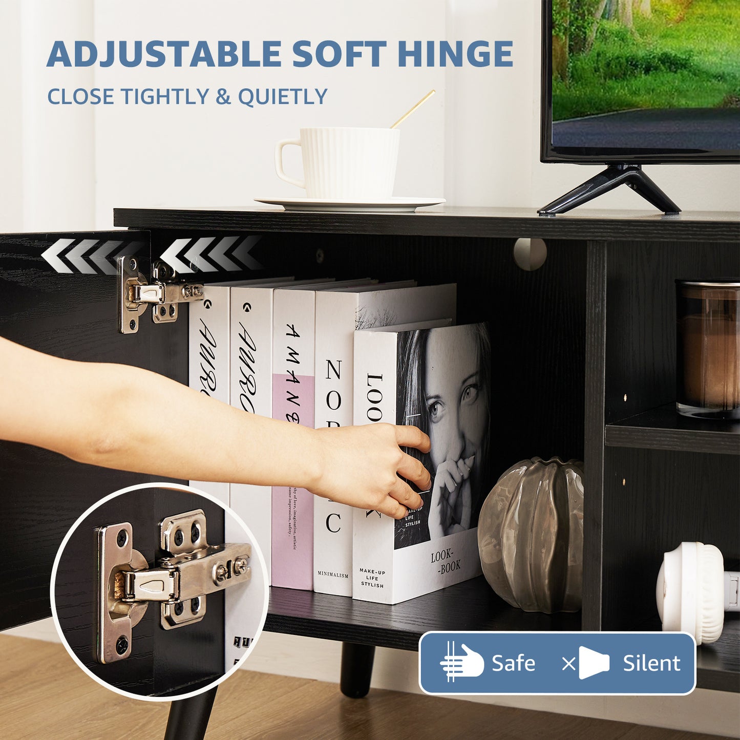 Panel TV Cabinet Can Store Black Cabinets, Suitable For Home Living Room Office TV Cabinet