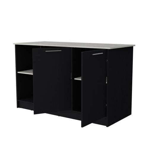 Rectangular Black And Kitchen Island With Double Door Cabinets Accessible Storage Spacious Countertop Efficient Design