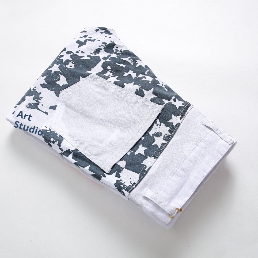 New Years Printed Jeans High Elastic Slim Fit Men Plus Size Pants