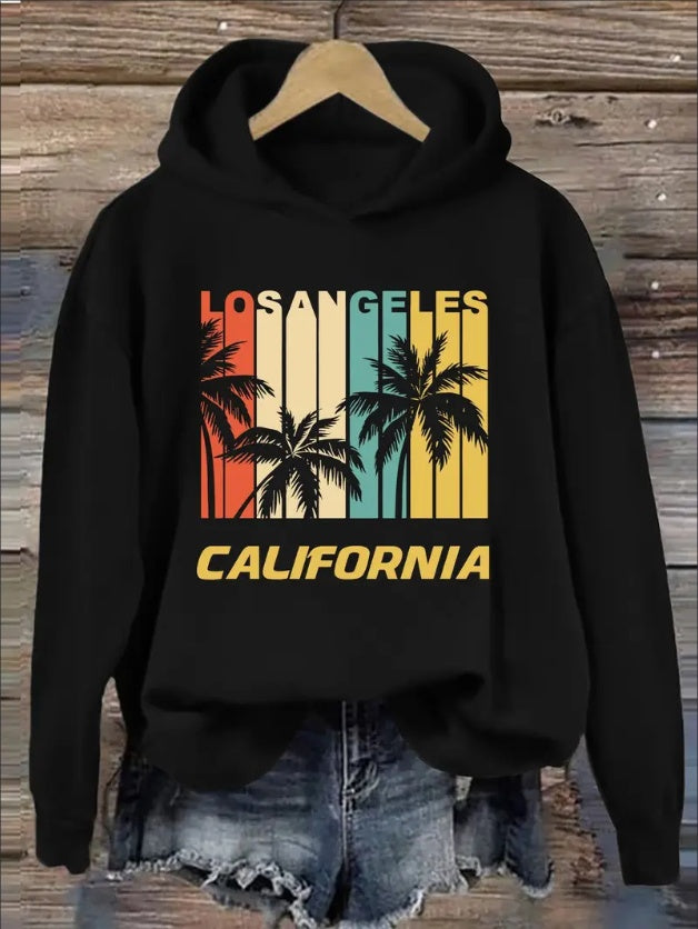 'For Winter & Fall, Drawstring Casual California C Print Hoodie, Hooded Sweatshirt