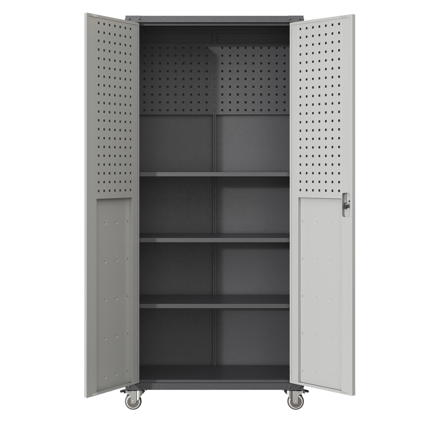 Metal Garage Storage Cabinet With Wheels - Heavy-Duty Tool Storage Cabinet For Home, Office, School, And Garage Organization, Black Gray