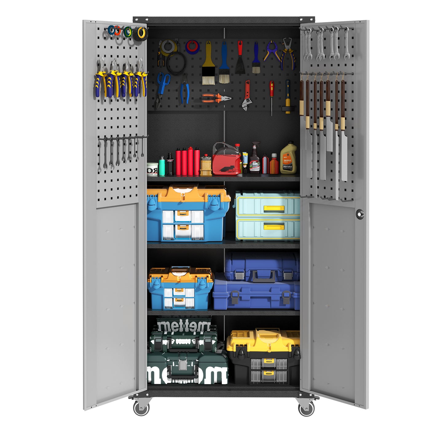 Metal Garage Storage Cabinet With Wheels - Heavy-Duty Tool Storage Cabinet For Home, Office, School, And Garage Organization, Black Gray
