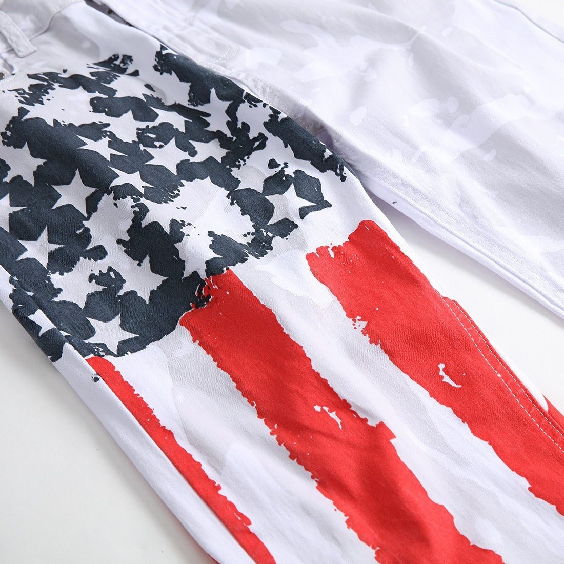 New Years Printed Jeans High Elastic Slim Fit Men Plus Size Pants