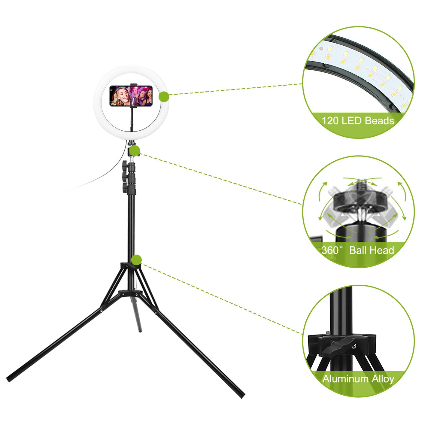 10in LED Selfie Ring Light Dimmable 120 LEDs Makeup Ring Lights With Adjustable Tripod Stand Cell Phone Holder USB Powered For YouTube Video Live Stream Makeup Photography