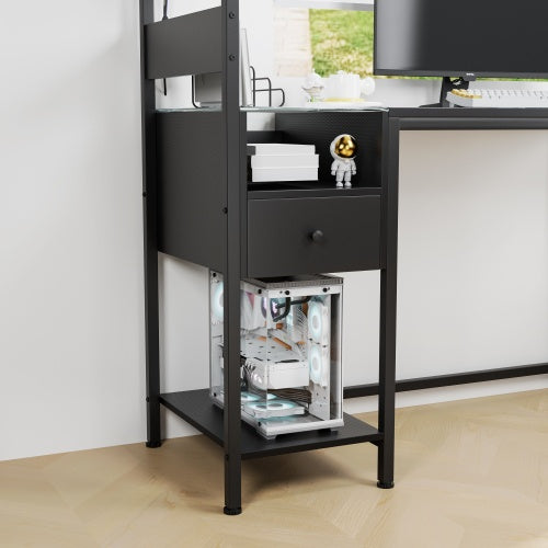 Computer Desk With Power Outlet Storage Shelves, Study Writing Table With USB Ports Charging Station, PC Desk Workstation For Home Office, Black