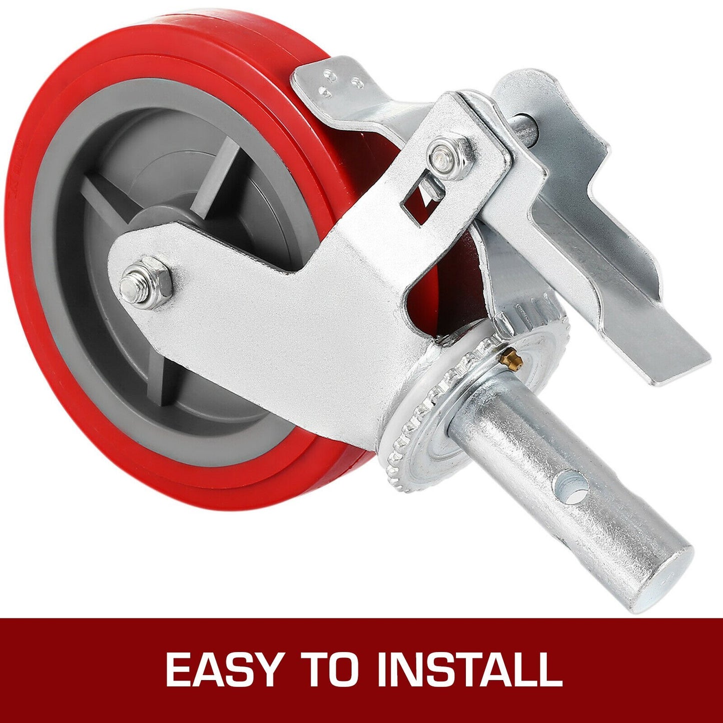 VEVOR Scaffolding Wheels Set - Scaffolding Casters Heavy Duty, 3200 Lbs Per Set - Locking Stem Casters With Brake, Red Polyurethane - Replacement For Scaffold, Shelves, Workbench