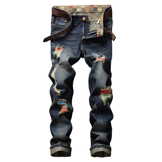 ' Personalized Brushed Jeans Men's Ripped Straight-leg Jeans