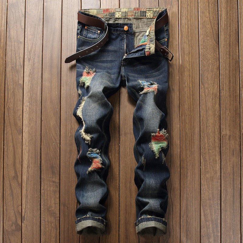 ' Personalized Brushed Jeans Men's Ripped Straight-leg Jeans