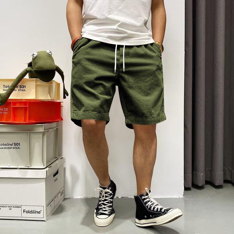 Men's Cargo Shorts Summer Vintage Corduroy Drawstring Pants With Pockets