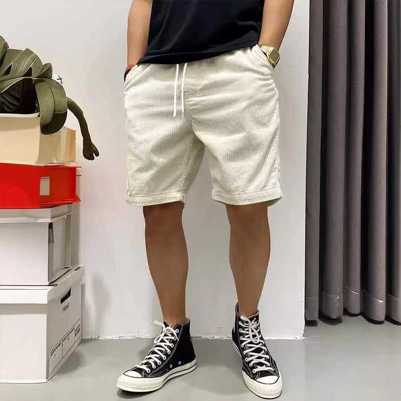 Men's Cargo Shorts Summer Vintage Corduroy Drawstring Pants With Pockets