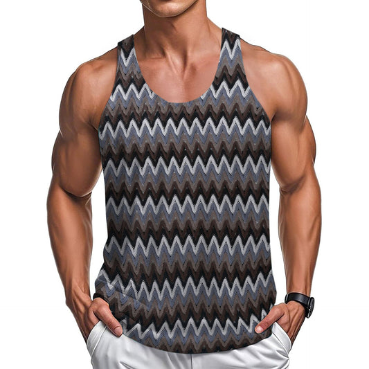 Summer Casual Men's Clothing Retro Style Contrast Color Wave Color Stripes Fabric Tank