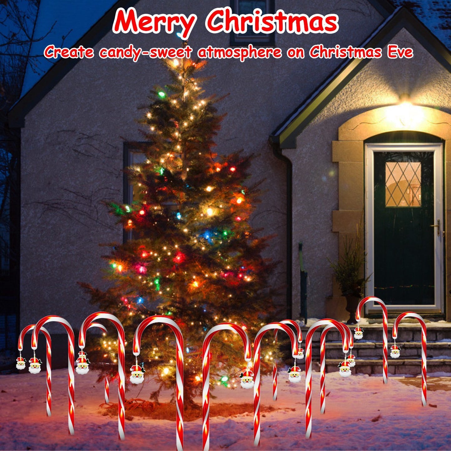 1Set Solar Christmas Candy Cane Lights With 12 Candies 72LEDs Outdoor Christmas Decorations IP44 Waterproof Flickering Pathway Markers String Lights With 8 Modes 6Hrs Timer