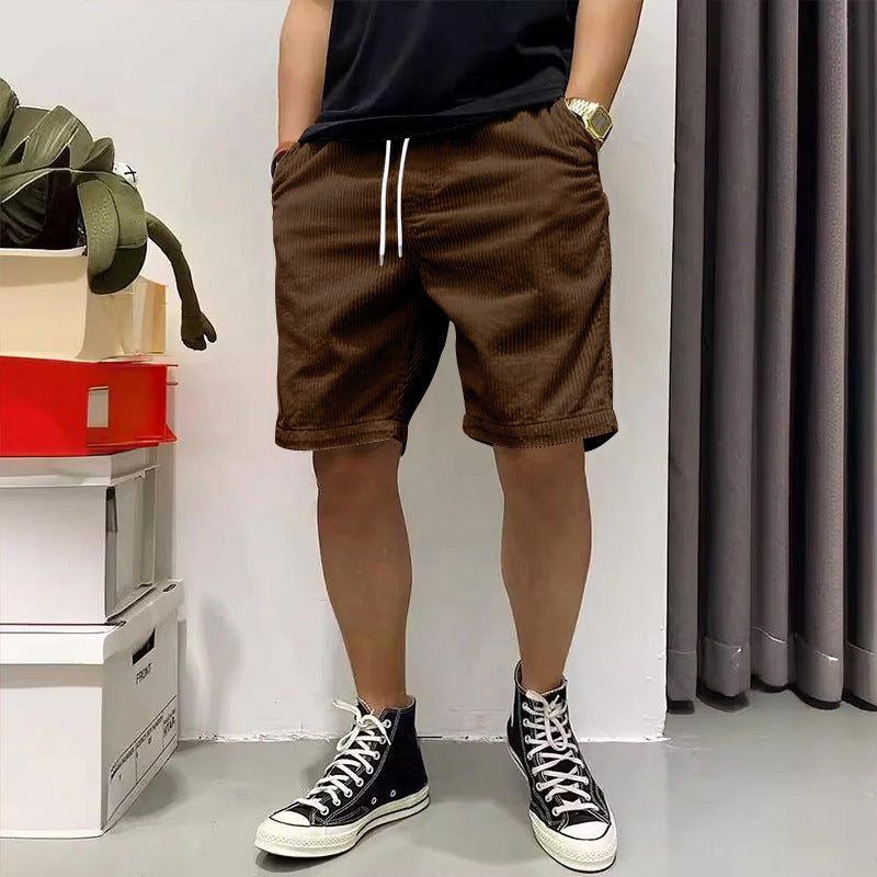 Men's Cargo Shorts Summer Vintage Corduroy Drawstring Pants With Pockets