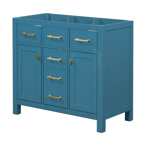 36'' Bathroon Vanity Without, Modern Freestanding Single Bathroom Cabinet With 4 Drawers & 2 Cabinets,Storage Cabinet For Bathroom, Solid Wood Frame Vanity Only, Blue