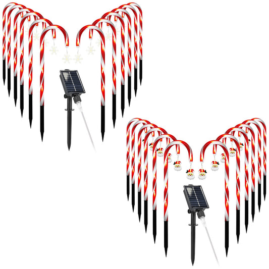 1Set Solar Christmas Candy Cane Lights With 12 Candies 72LEDs Outdoor Christmas Decorations IP44 Waterproof Flickering Pathway Markers String Lights With 8 Modes 6Hrs Timer