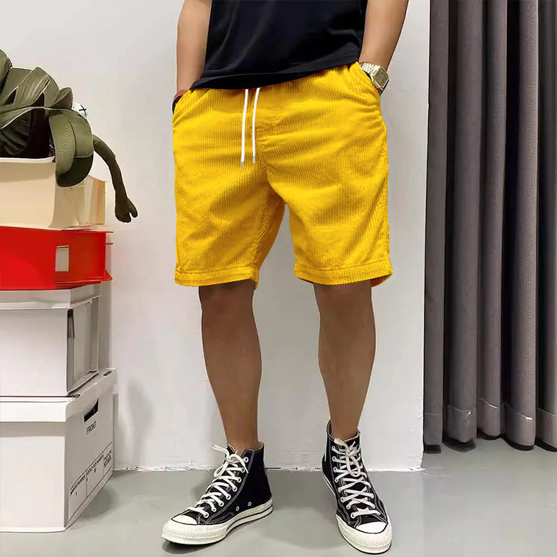 Men's Cargo Shorts Summer Vintage Corduroy Drawstring Pants With Pockets