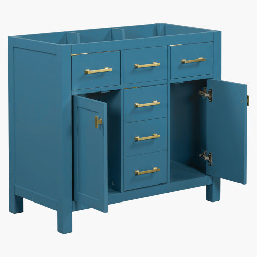 36'' Bathroon Vanity Without, Modern Freestanding Single Bathroom Cabinet With 4 Drawers & 2 Cabinets,Storage Cabinet For Bathroom, Solid Wood Frame Vanity Only, Blue