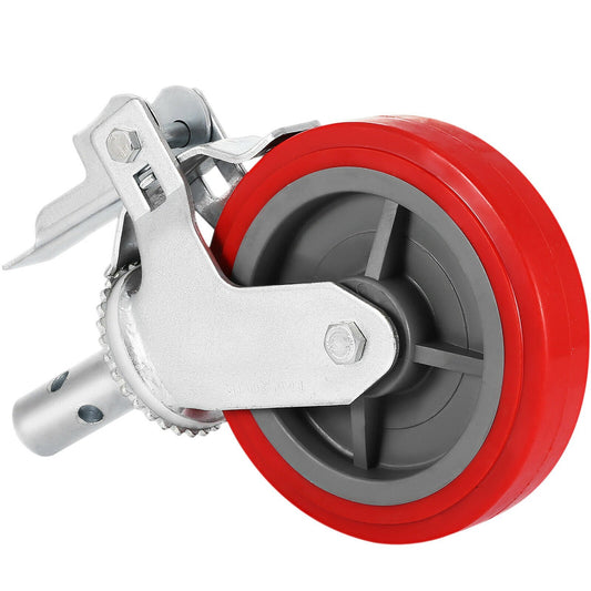 VEVOR Scaffolding Wheels Set  - Scaffolding Casters Heavy Duty, 3200 Lbs Per Set - Locking Stem Casters With Brake, Red Polyurethane - Replacement For Scaffold, Shelves, Workbench